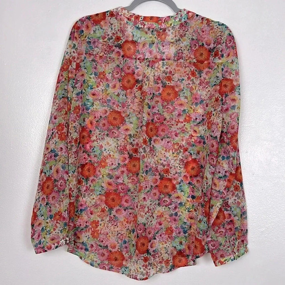 Zara Basic Women’s L Semi-sheer Foral Roll-up Tab Long Sleeve Lightweight Top - Picture 2 of 6